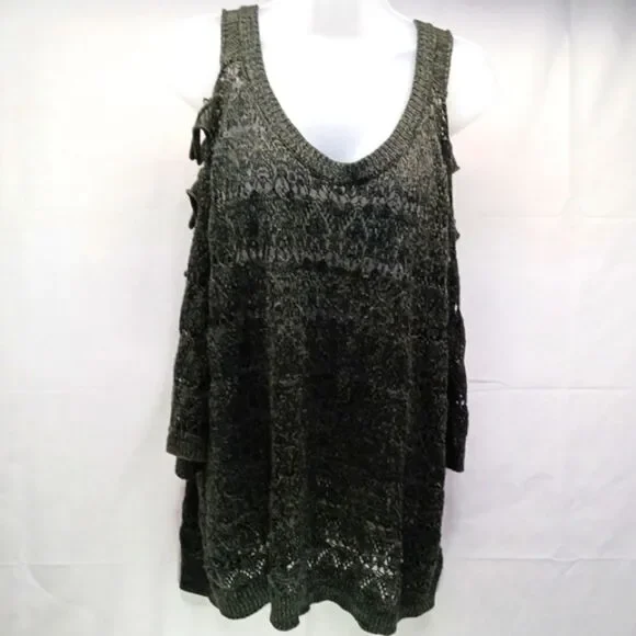 Torrid Gray Ladder Pointelle Knit Sweater Women's 3X. 3/4 Sleeves Scoop Neckline - Picture 5 of 14